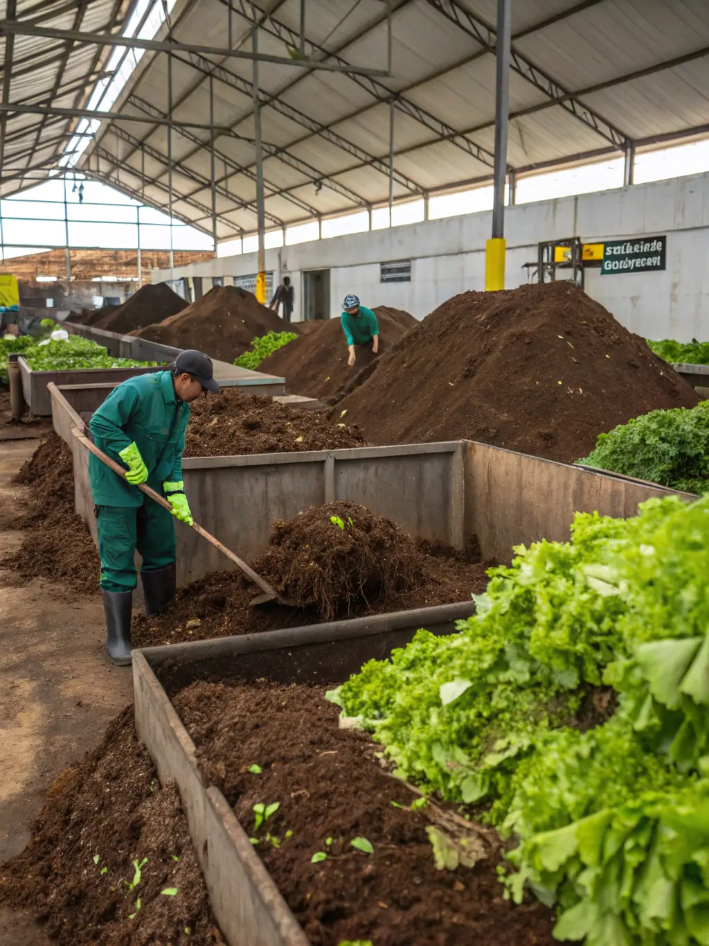 A waste management facility where biodegradable trash bags are being used to collect organic waste, emphasizing Trrestle's role in promoting responsible waste disposal practices.
